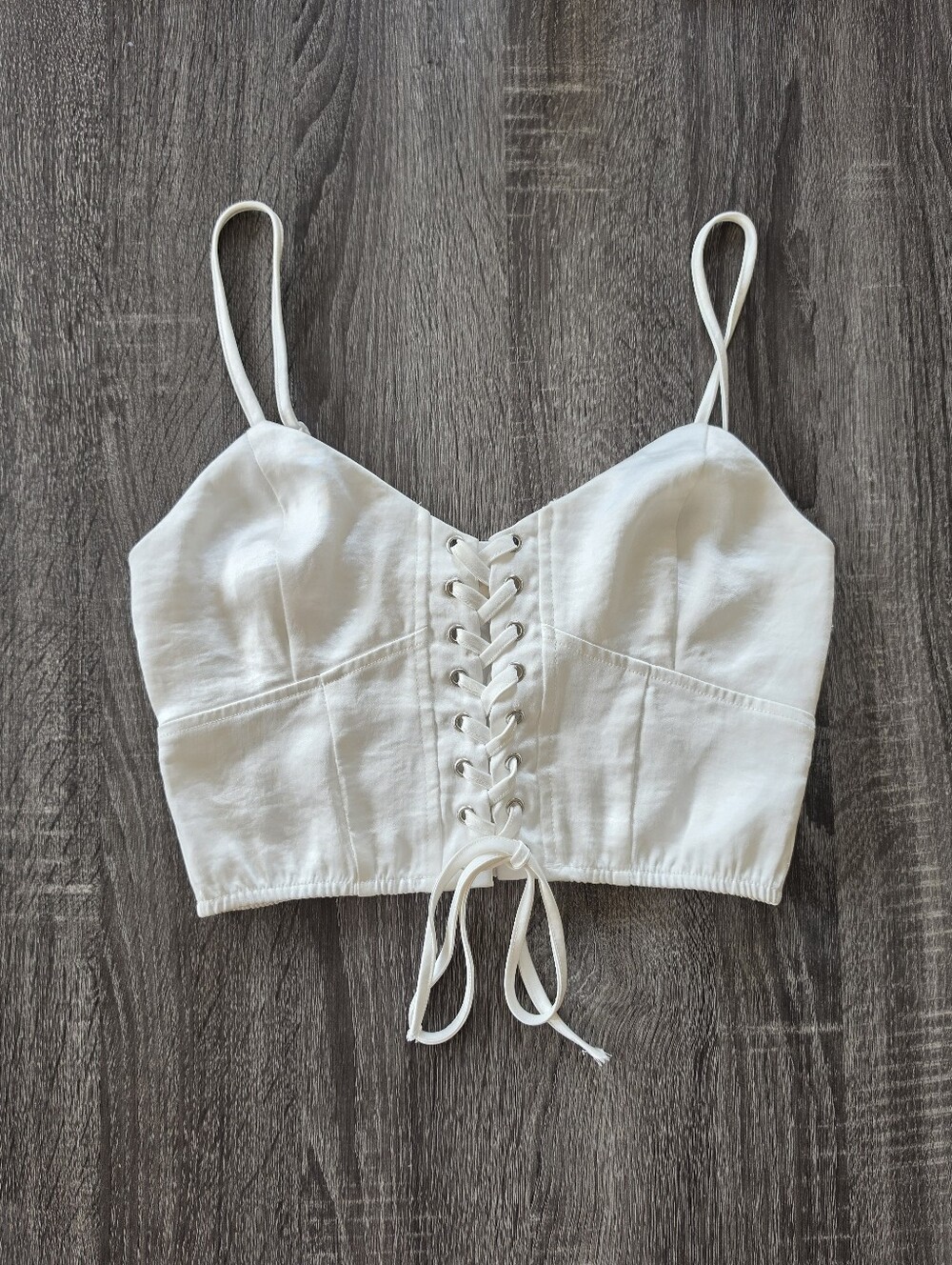 LA Hearts White Corset Style Lace-Up Spaghetti Strap Crop Cami